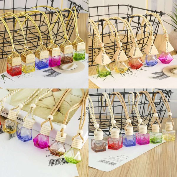 Hanging Orament Bunte Glasflasche Parfüm ätherische Öle Diffusor Auto Hänge Seil Anhänger leere Packflaschen 8ml s