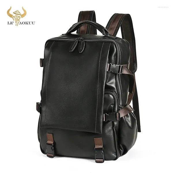 Backpack Men Genuine Crazy Horse Horse Leather Vintage Travel University College School Livro Designer Male Laptop Daypack 2006