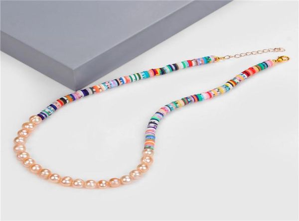 Anhänger Halsketten natürliche rosa Perlen Halskette Boho bunte weiche Polymerton -Chocker Frauen Männer Femme Schmuck Modekette Geschenk1280422