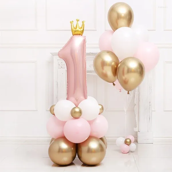 Party -Dekoration Krone Nummer 1 Luftballons Säule Kit Alles Gute zum Geburtstag blau rosa Ballon Dekor Kinder Babyparty Latex zuerst