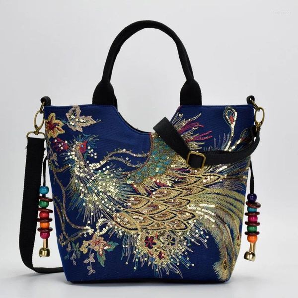 Сумки на плече 2024 сумки этнический стиль женский сумочка Canvas Peacock Emelcodery Portable Crossbody for Sac кошелек