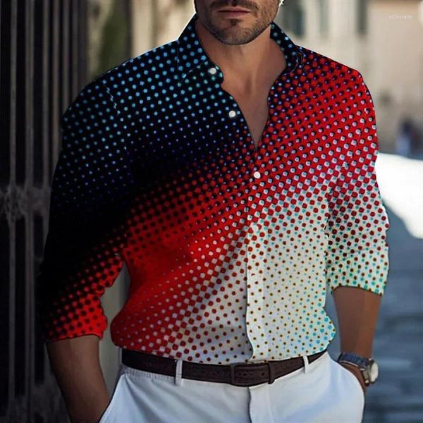 Camisas de vestido masculinas Moda Círculo pontilhado Mudança de cor com elegante e moderno Designer Top Designer Original Design 2024 Plus Tamanho