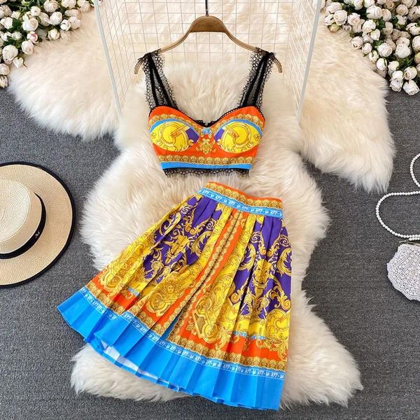 Abiti da lavoro set da due pezzi Summer Sumpo per donne Crop Top Top Abit sexy con gonna pieghettata più taglia 2xl Boho Holiday Beach Woman