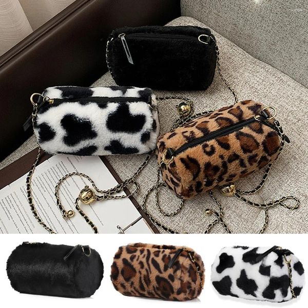 Bolsa de moda leopardo bucket fofo de gelo de vaca macio bolsas de ombro de grã