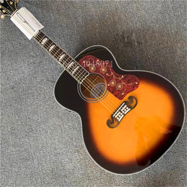 Gitarre chinesische Gitarrenfabrik angepasst, 43 Zoll, neuer Fischmann -Pickup J200 Original Akustik E -Gitarre Sunburst Inventory Gitarre,