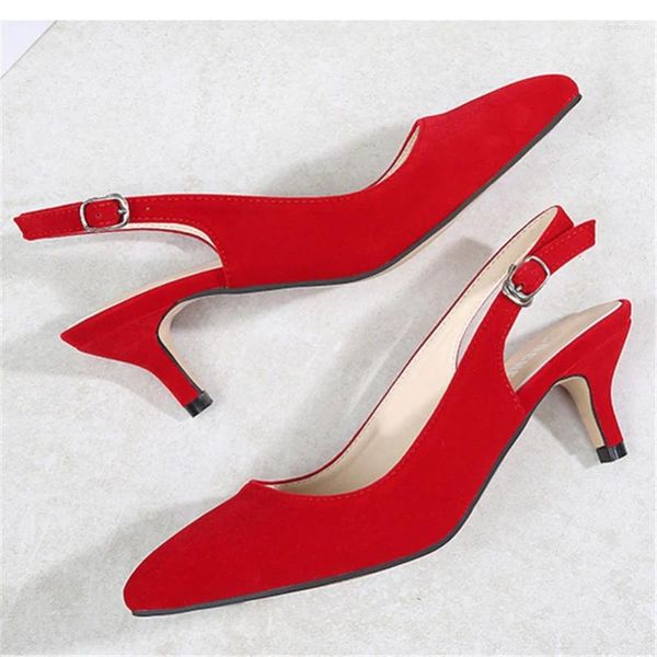 Kleiderschuhe 2024 Frauen 5 cm High Heels Scarpin Low Slingback Pumps Lady Speced Toe Cute Kätzchen Herde Plus Größe Schwarz Rot