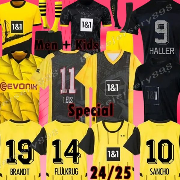 24 25 Fußballtrikots Sancho Reus Dortmunds 2023 2024 Borussia Fußballhalterfußball -Hemd Bellingham Neongelb Hummels Brandt Männer Kids Special Kit Maillot De Foot