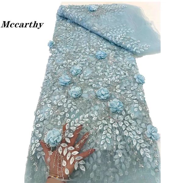 Bordado de malha francesa elegante de alta qualidade Tulle 3d Flower Fabric Fabric African Nigerian Lace Fabric para Vestido de Festa de Casamento 240508