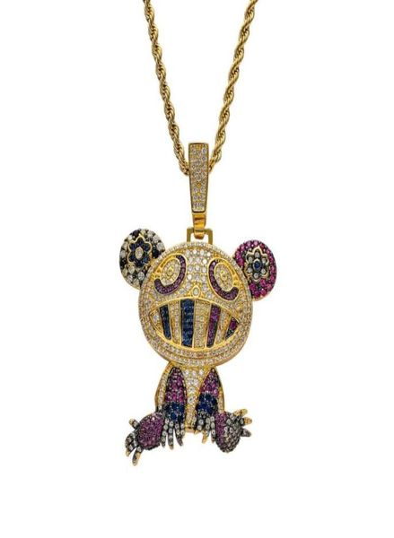 Anhänger Halsketten vereiste Kette 18K Gold plattiert Bling CZ Simulierte Diamantfarbe Frosch Hip Hop Halskette für Männer Charme Schmuck 9879104