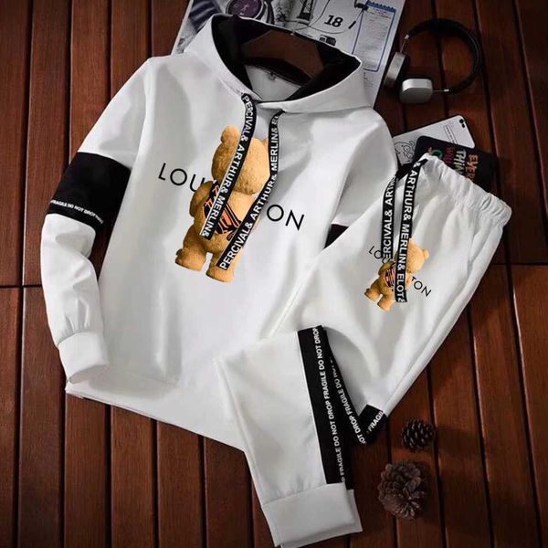 Herren Tracksuits Herren Patch Arbeit Design Printed Hoodie Set City Sport Shirt Casual Sportshosen Set Herren Harajuku Y2k Mode Hoodie Street Sport Shirtl2405