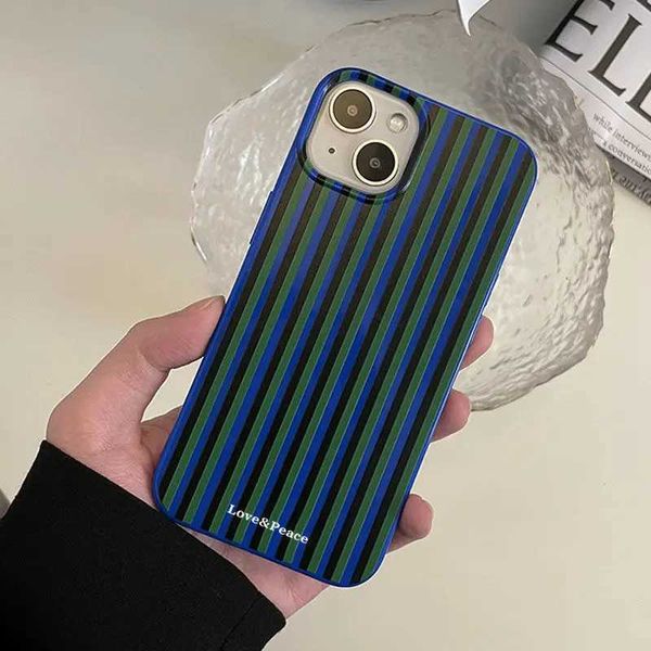 Casos de telefone celular Capa de moda elegante de listra azul para iPhone 11 12 14 Pro Max 13 mini 7 8 mais xr xs max x se2 tampa traseira macia à prova de choque J240509