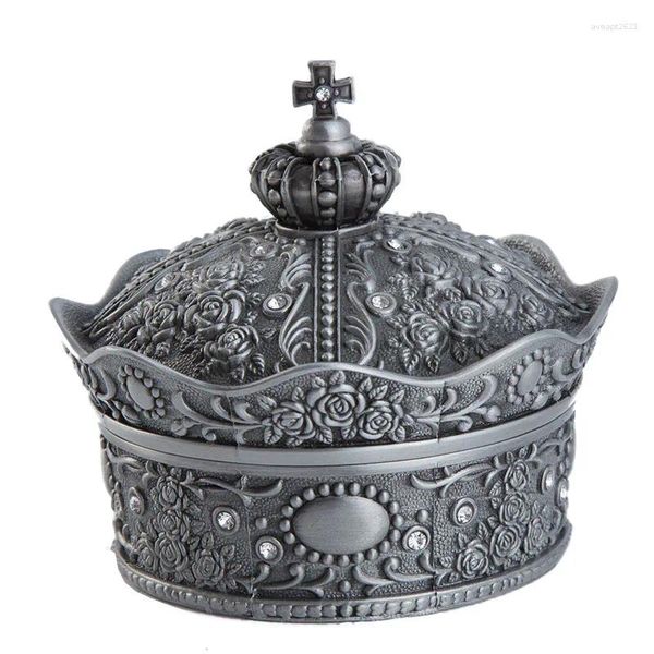 Bottiglie Crown Vintage Silver Jewelry Box Box Circle Trinket Anghiele Fare Metal Storage Table Ornament Mistery