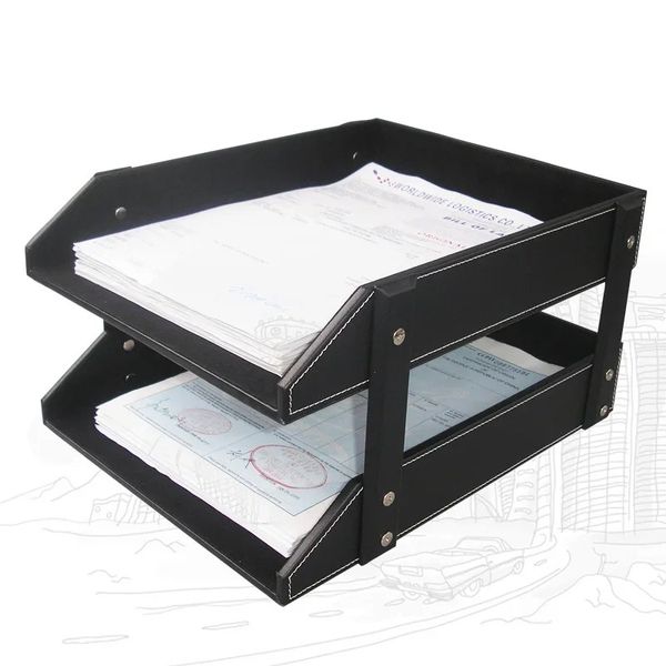 Organizador de arquivos de documentos A4 Bandeja de camadas duplas de mesa PU PULO DE CAPELA PAPELA RACK RACK STORATE PARA ESCOLA HOME