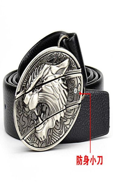 Men039s Belt Fashion Leather Punk Jeans Personalidade Cinturão ao ar livre Faca de defesa Smoothle Belts2310594