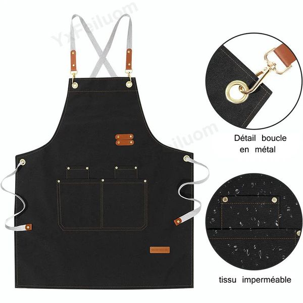 Cruz Back Kitchen Apron Chef de lona à prova d'água com bolso grande e tiras ajustáveis para churrasco de bolhas salão de unhas 240508