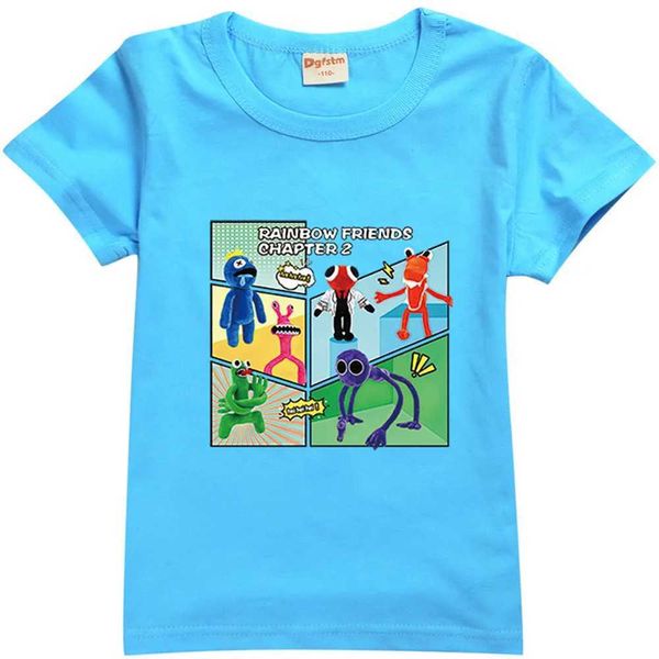 Camisetas verão de 2 a 13 anos de idade, garoto de arco-íris de camisetas de algodão de camiseta de algodão curta de mangas curtas de mangas curtas