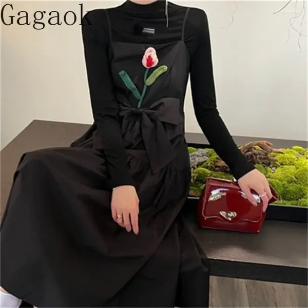 Vestidos de trabalho gagaok coreano conjunto de duas peças Women Women Vintage French Chic Ternos de gravata borbole