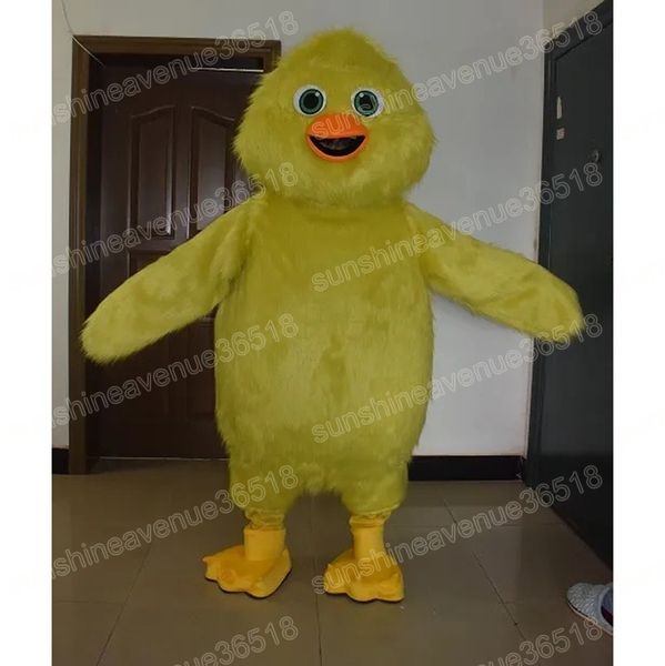 Tamanho do adulto amarelo cabelo comprido frango mascote traje de desenho animado de desenho anime carnaval unissex adultos tamanho festa de aniversário de Natal ao ar livre