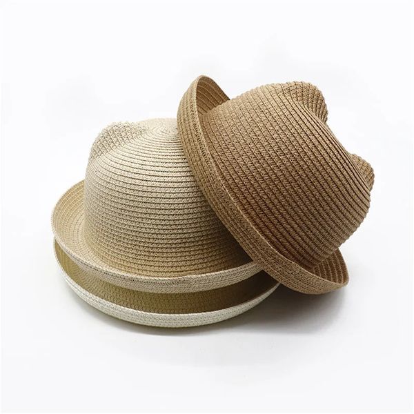 Lindo chapéu de bebê com orelhas de palha de verão menino menino garoto boné de beisebol crianças praia sol 240430