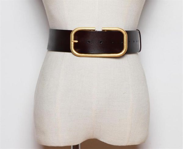 Fashion Genuine Leather Wide Belts for Women Gold Color Buckle Celring Belt Feminino Feminino Branda de Designer de Luxúria Vintage J12096995924