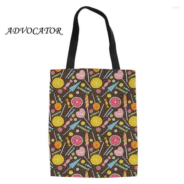 Abendtaschen Frauen Supermarkt Einkaufstasche Cartoon Candy Ice Cream Design Canvas TOTE Studenten Buch falten wiederverwendbares Bolsa