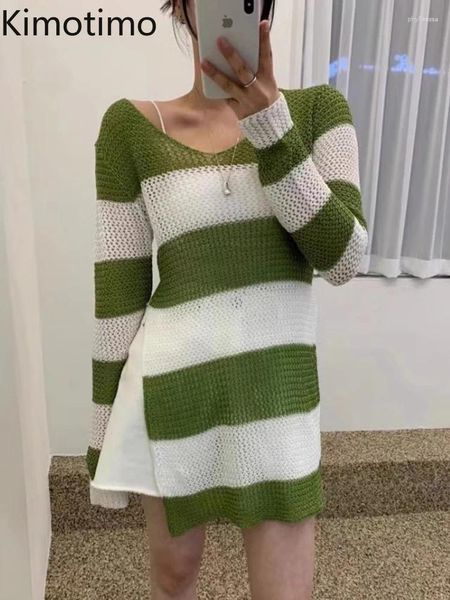 Maglioni femminili maglione a strisce kimotimo da donna estate v collo sottile late sottile a manica lunga a manica lunga a maniche lunghe coreane chic casual tutti i match tops