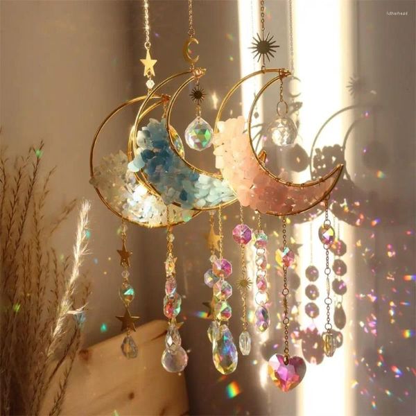 Dekorative Figuren Hausgarten Dekor Sonnenfänger hängen Regenbogenhersteller Kristall Anhänger Mond Amethyst natürlicher Brudelstein hängen