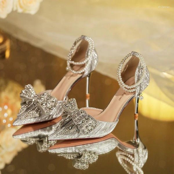 Elbise ayakkabıları xibeilove yaz ürünü kadın sandaletleri güzel papyon inci ince yüksek topuklu ziyafet düğün