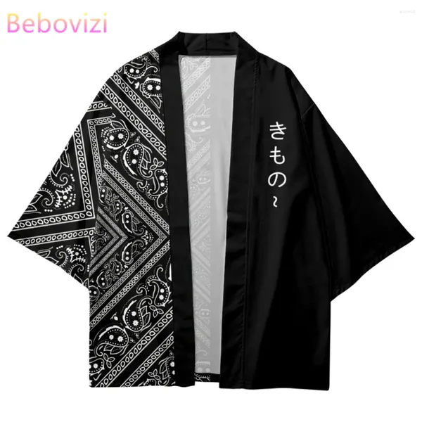 Etnik Giyim Geleneksel Asyalı Kadınlar ve Erkekler Üç Çeyrek Kollu Hardigan Kimono Stil Paisley Baskı Gömlekleri Yukata