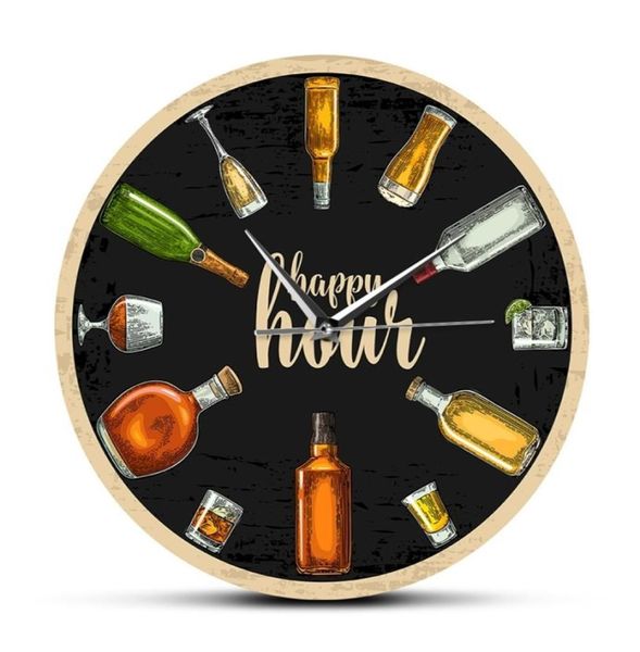 Happy Hour Wine Time Wine O039Clock Orologio da parete alcolici Man Cave Pub Bar Decorazioni da parete Decorazioni per bevitori di alcolici per alcolici A3706314