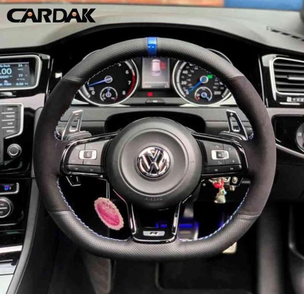 Coperchio ruota per auto in pelle in pelle scamosciata Black Cardak per golf 7 Mk7 GTI R VW Polo Scirocco 2015 20161433912