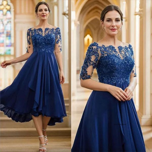 Royal Blue t Länge Mutter der Halbärmel Mutter -Kleid Heirat Braut Spitzenperlen Paillettenkleider für afrikanische Bräutigam schwarze Frauen 0509