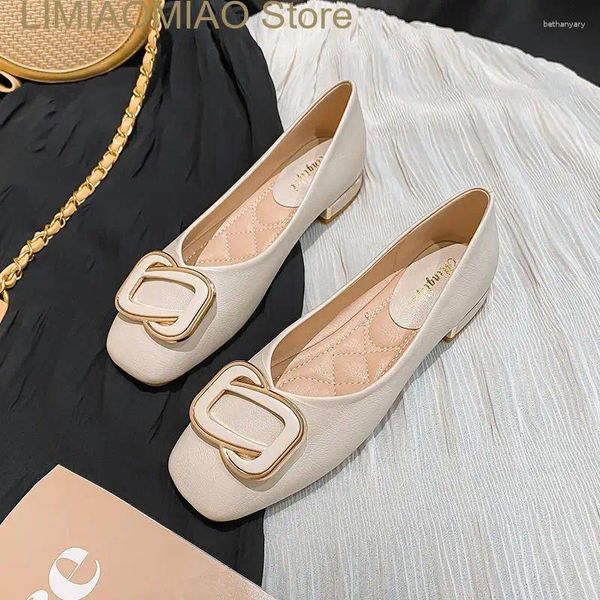 Scarpe casual Donne Flat Pompe a basso tacco Balletto Slip di fibbia poco profonde di punta quadrata su mocassino