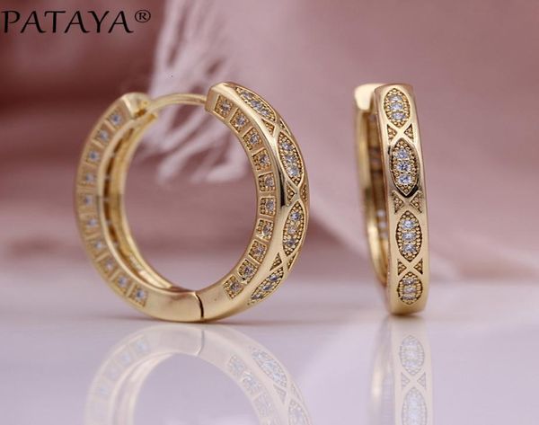 Pataya neu 585 Rose Gold Circle Drop Ohrringe Frauen Hochzeit Schmuck Weiß Runde natürliche Zirkon Luxus Mode Retro Grid 8629235