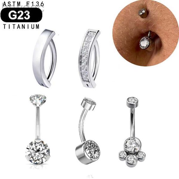Поздравляющие кольца ASTM F136 Титановый пупок кнопка пупок для женщин обратный изогнутый пронзительный кликер штанги для тела украшенные кольцами живота D240509