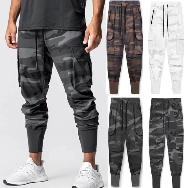 Calças masculinas Sump Summmer CRTGO Táticas militares Camuflagem esbelta da cintura elástica da moda Trendência Trabalho de ligação casual Casual