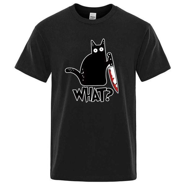 T-shirt maschile Funny Knife Cat Cartoon Stampato Maglietta Stampa Uomini Casualmente Short Seves Sliet Overszeze Cotton Tshirt Summer BreathAb TS H240508