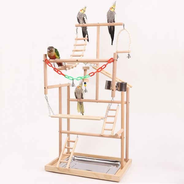 Parrot Large Play Stand Stand Parrot Toining Training Station Playground Stand Salbing Ladder Swing Bird Toy.