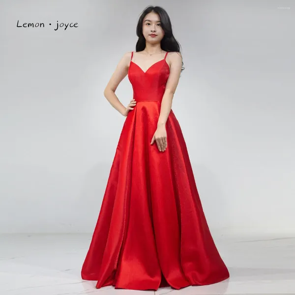 Abiti per feste Lemon Joyce Red Evening Red Elegant Spaghetti Cinghie Sweetheart A-Line Long Prom Dress Long Prom semplice formale per donne