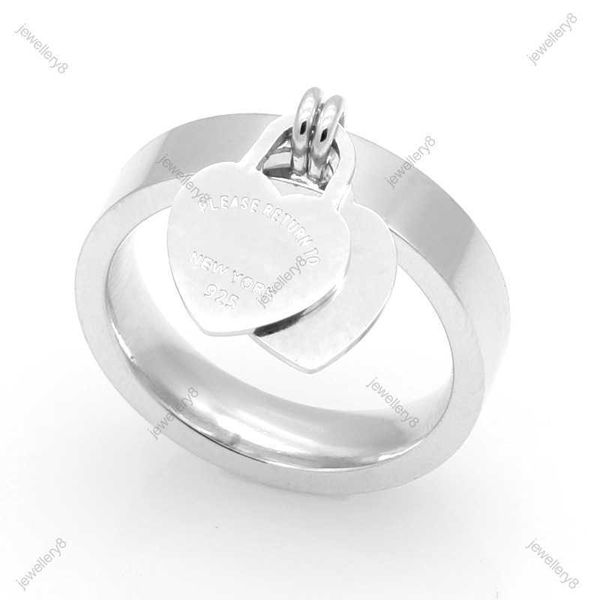 Anel de ouro anéis de coração duplo para mulher jóia de grife rosa -ouro anel de noivado de prata de prata jóias de luxo Man Lady Girl Party Birthday Weddin