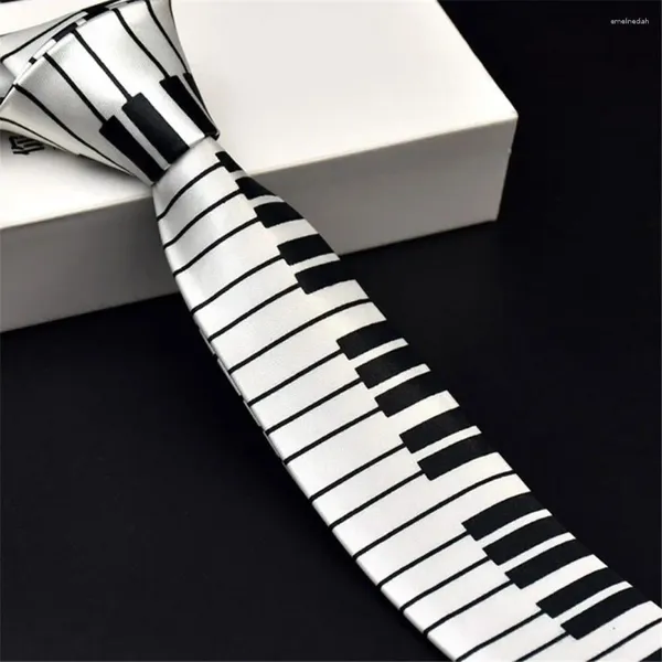 Bow Ties Polyester Klasik Fantezi Elbise Erkekler Müzik Kravat Piyano Klavye Sıska Sıska Black Beyaz