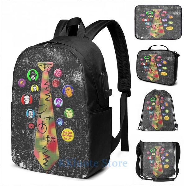 Backpack lustige Grafikdruckabzeichen Kultur USB -Ladung Männer Schultaschen Frauen Bag Travel Laptop