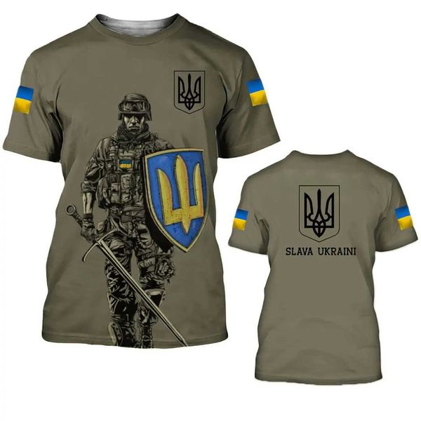 T-Shirts 3D bedrucktes T-Shirt Ukrainische Flagge Camouflage Soldier Sommer T-Shirt Mode Childrens Casual Boy Girl Retro Round Neck T-Shirtl2405