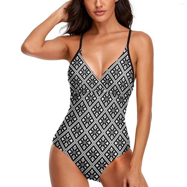 Costumi da bagno femminile in bianco e nero linee nordiche costume da bagno sexy fiocchi di neve natalizi senza pezzi da bagno in spiaggia push up up beachwear