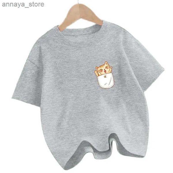 T-Shirts New Fode Boys T-Shirt Fun Pocket Cat T-Shirts T-Shirt T-Shirt Summer Kurzärmelte Top T-Shirtl2405