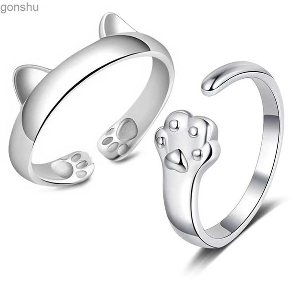 Paarringe cyj europäische S925 Sterling Silber glattes Katzenpfoten gedrucktes Paar Ring Verstellbarer Geburtstagsfeier Hochzeit Geschenk Schmuck WX WX