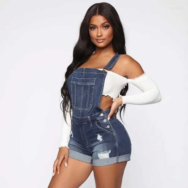 Frauen Jeans Sommer Frauen Shorts Overalls Ripped Lady sexy Stretch Rompers Denim Hosen Kreuzgurt Overall Casual Bodys Bodysuits