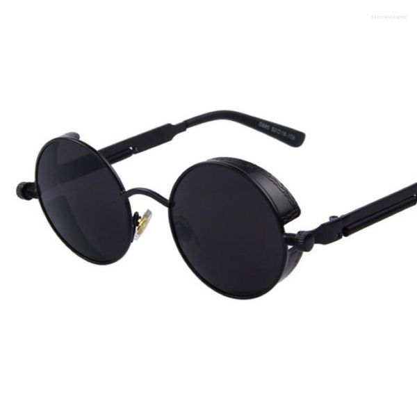 Óculos de sol preto redondo steampunk masculino designer de moda luxuoso clássico espelho retro espelhado de sol mulheres círculos oculos 222o