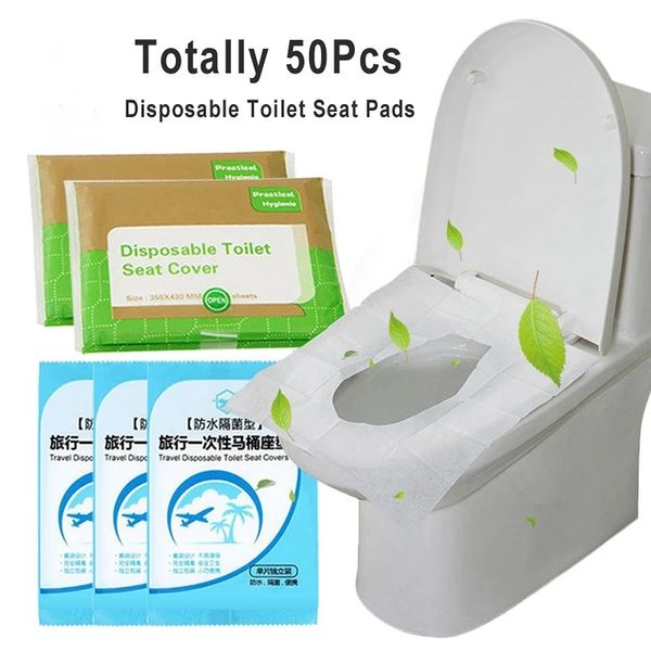 50 peças descartáveis banheiro descartável papel higiênico capa de assento de água solúvel em papel impermeável
