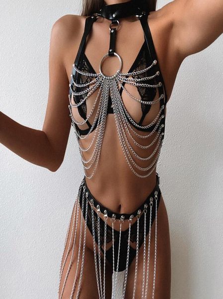 Sexy Swimsuit Catena del torace Goth Punk in pelle Punk Body Belly Chains Fashion Beach Bikini Gioielli per donne8940875